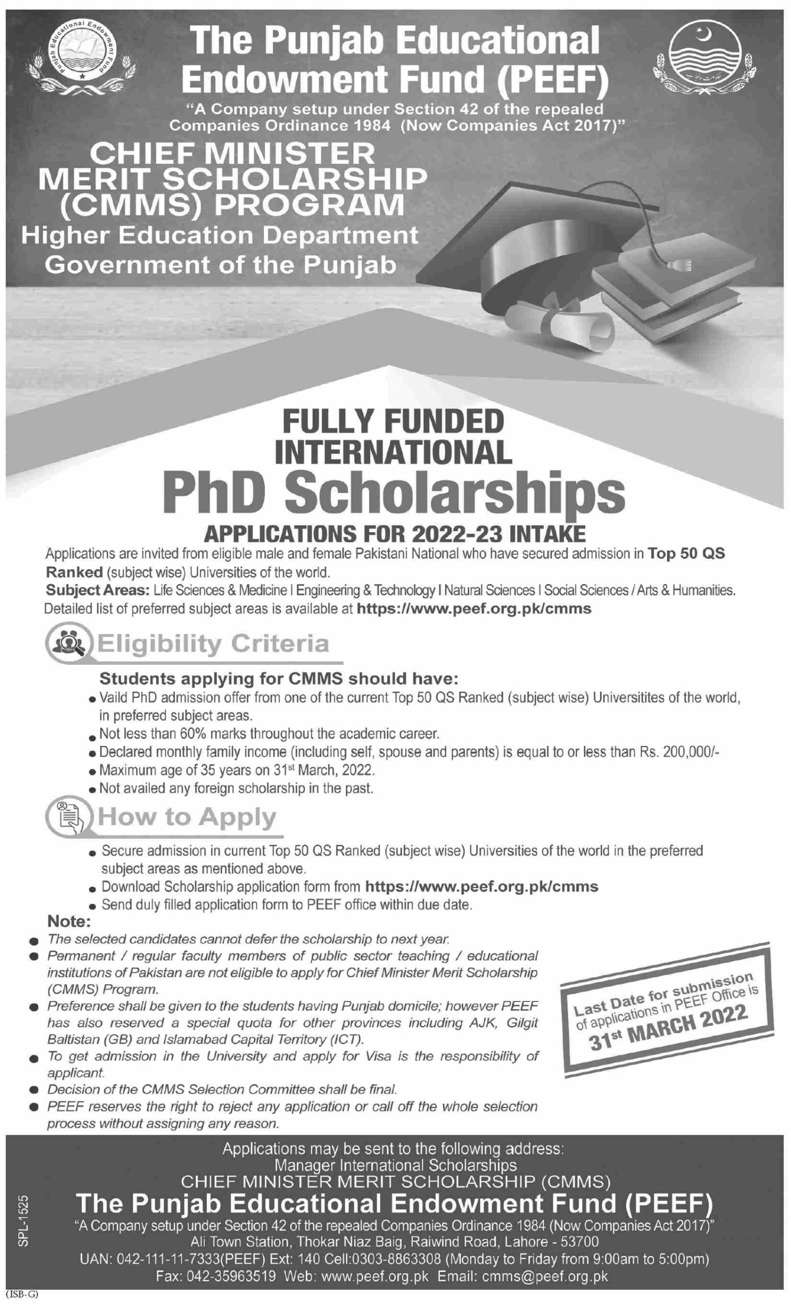 peef phd scholarship 2022